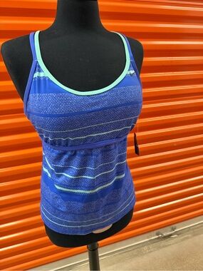 NWT Nike Women’s Tankini Top Swimwear Blue Striped Athletic Tank Mint Trim Sz XL